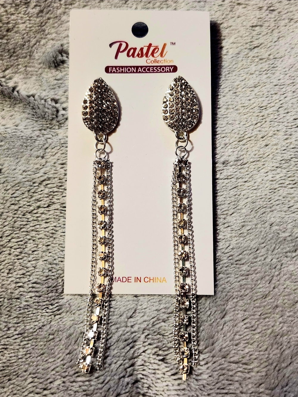 Pastels Silver Crystal Chain Drop Earrings